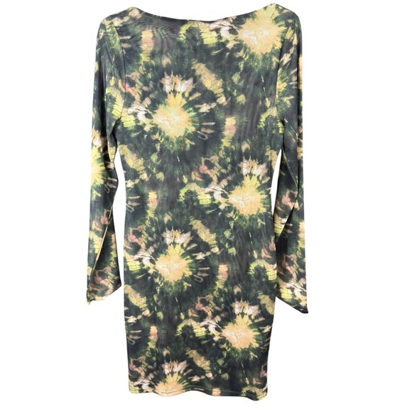 Topshop Dress Womens US 8 Medium Green Yellow Tie Dye Long Sleeve Mesh Sheer - Picture 4 of 6